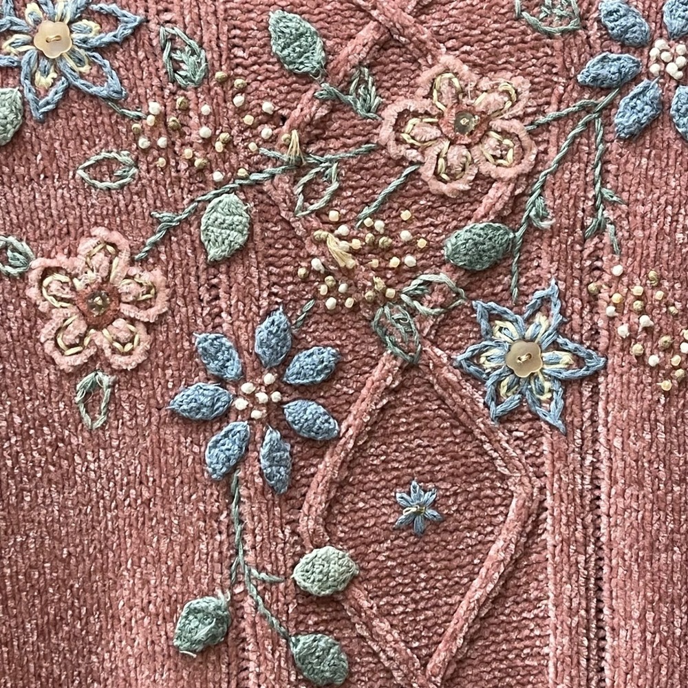 Alfred Dunner Women's XLarge Beaded Embroidered Floral Chenille Mock Sweater - Picture 4 of 14